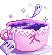 a pink cup that is cracked. there is purple liquid within it with a ghost emerging from it. it has a teabag string hanging out with the letters 'rip'. it tastes like lavender and arsenic
