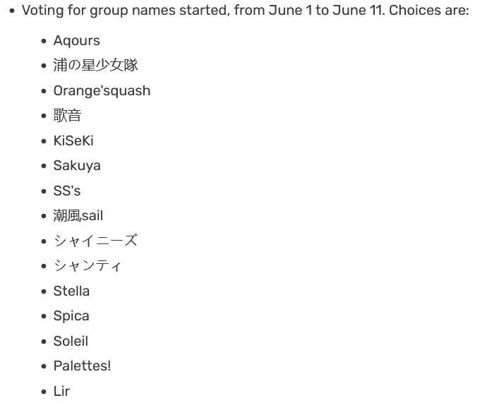 Aqours Group Name Voting Suggestions